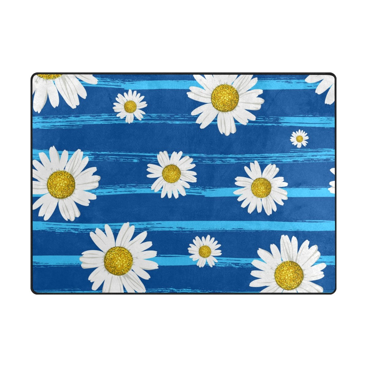 My Little Nest Area Rug White Daisies Lightweight Non-Slip Soft Mat 4' X 5'3&quot;, Memory Sponge Indoor Outdoor Decor Carpet For Living Dining Room Bedroom Office Kitchen