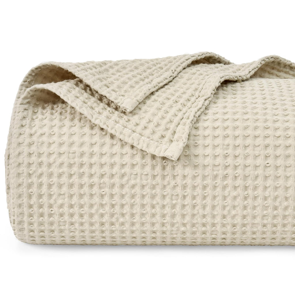 Phf 100% Cotton Waffle Weave Blanket Queen Size 90'X90' - Lightweight Cozy Washed Soft Breathable Throw - Great Layer For Couch Bed Sofa - Elegant Aesthetic Home Decoration Gift-Linen