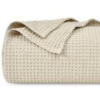 Phf 100% Cotton Waffle Weave Blanket Queen Size 90'X90' - Lightweight Cozy Washed Soft Breathable Throw - Great Layer For Couch Bed Sofa - Elegant Aesthetic Home Decoration Gift-Linen