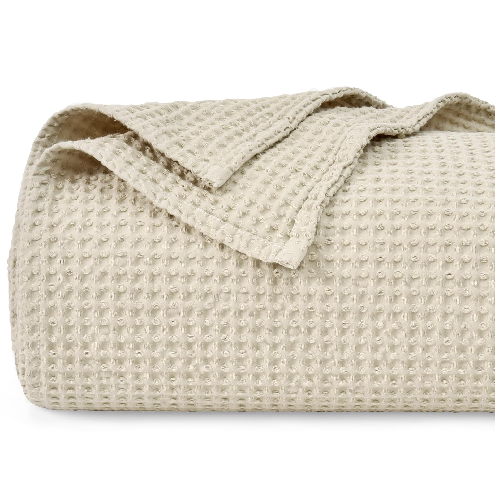 Phf 100% Cotton Waffle Weave Blanket Queen Size 90'X90' - Lightweight Cozy Washed Soft Breathable Throw - Great Layer For Couch Bed Sofa - Elegant Aesthetic Home Decoration Gift-Linen