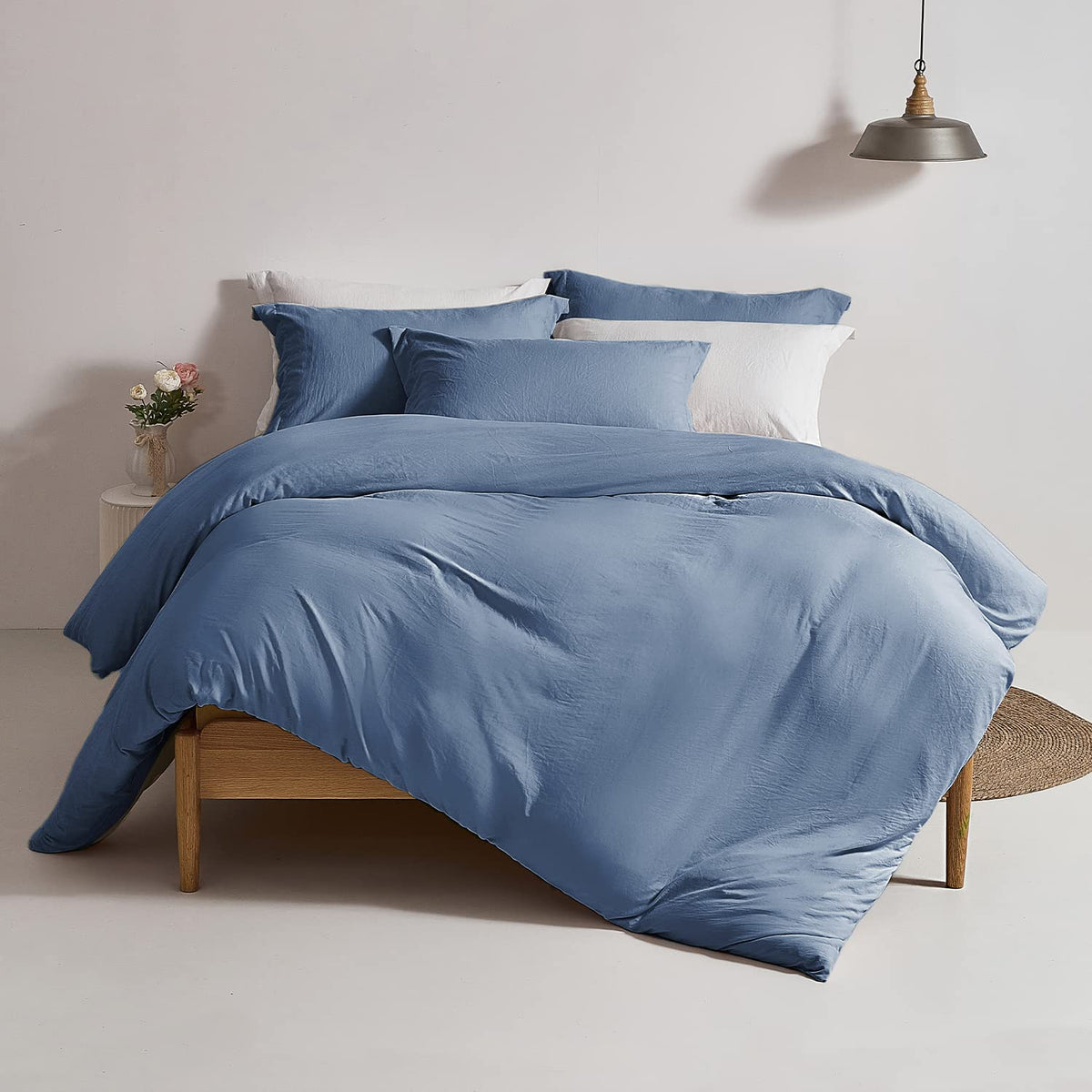Mildly Super Soft Duvet Cover - 100% Washed Microfiber Light Denim Comforter Cover Set 3 Pieces With Zipper Closure & Corner Tie