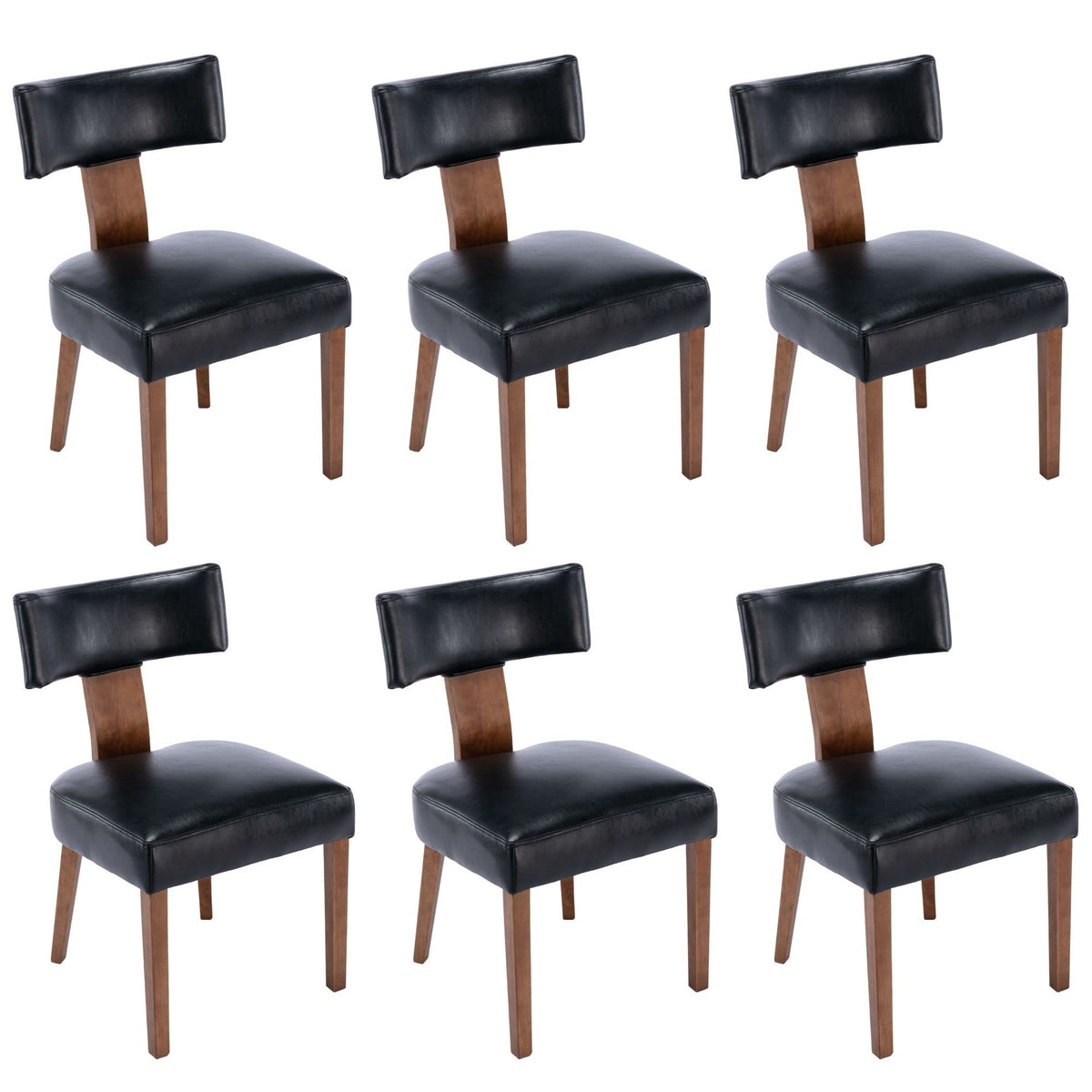 Hny Century Modern Dining Chairs Set Of 6, Farmhouse Pu Leather Upholstered Accent Chair Curved Backrest Kitchen Chairs, With Ha