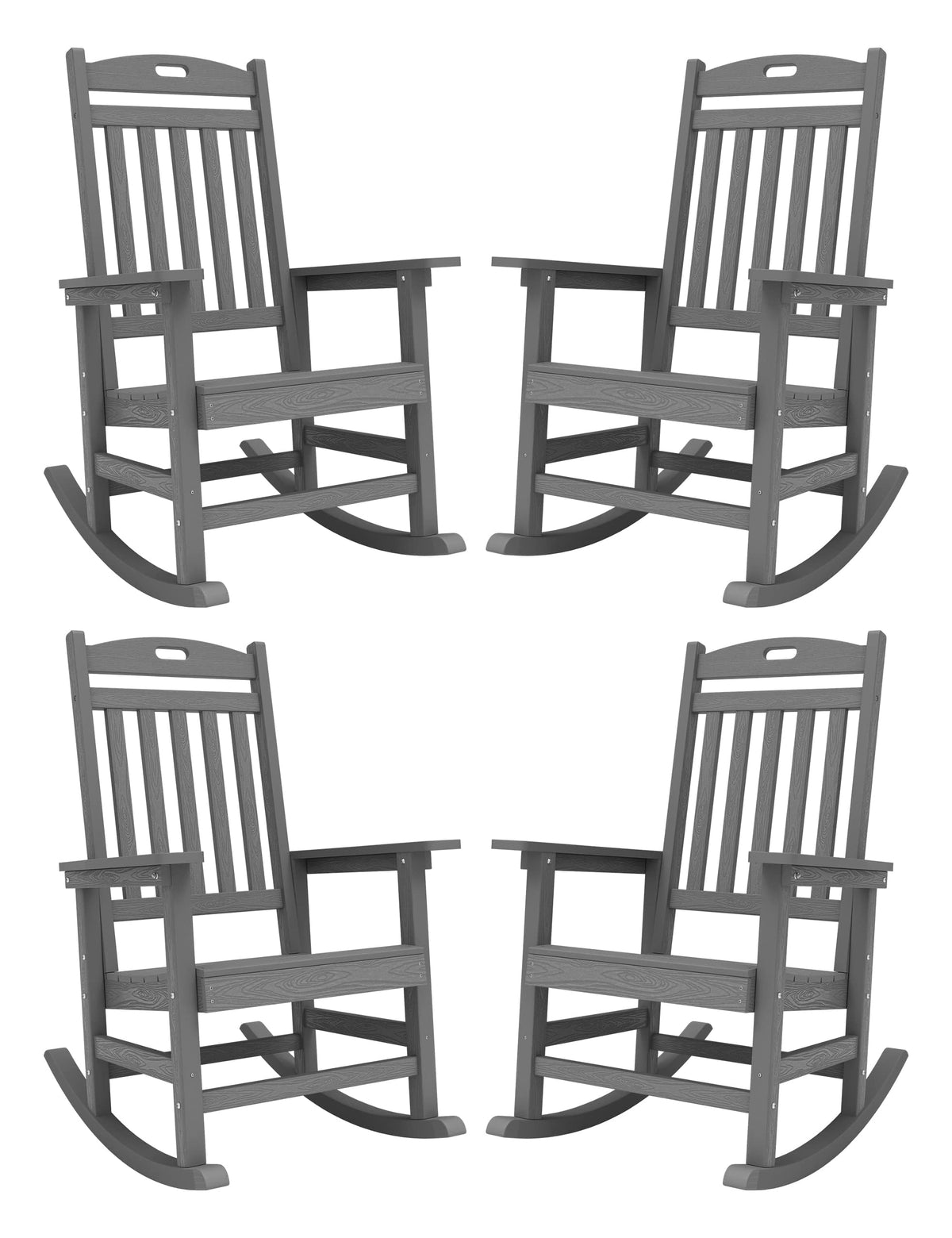 Yefu Outdoor Rocking Chair, Poly Lumber Rocking Chairs For Porch Set Of 4 With High Back, Poly Rocking Chair Look Like Real Wood, Widely Used For Patio, Lawn, Indoor, 380Lb Heavy Duty(Grey)