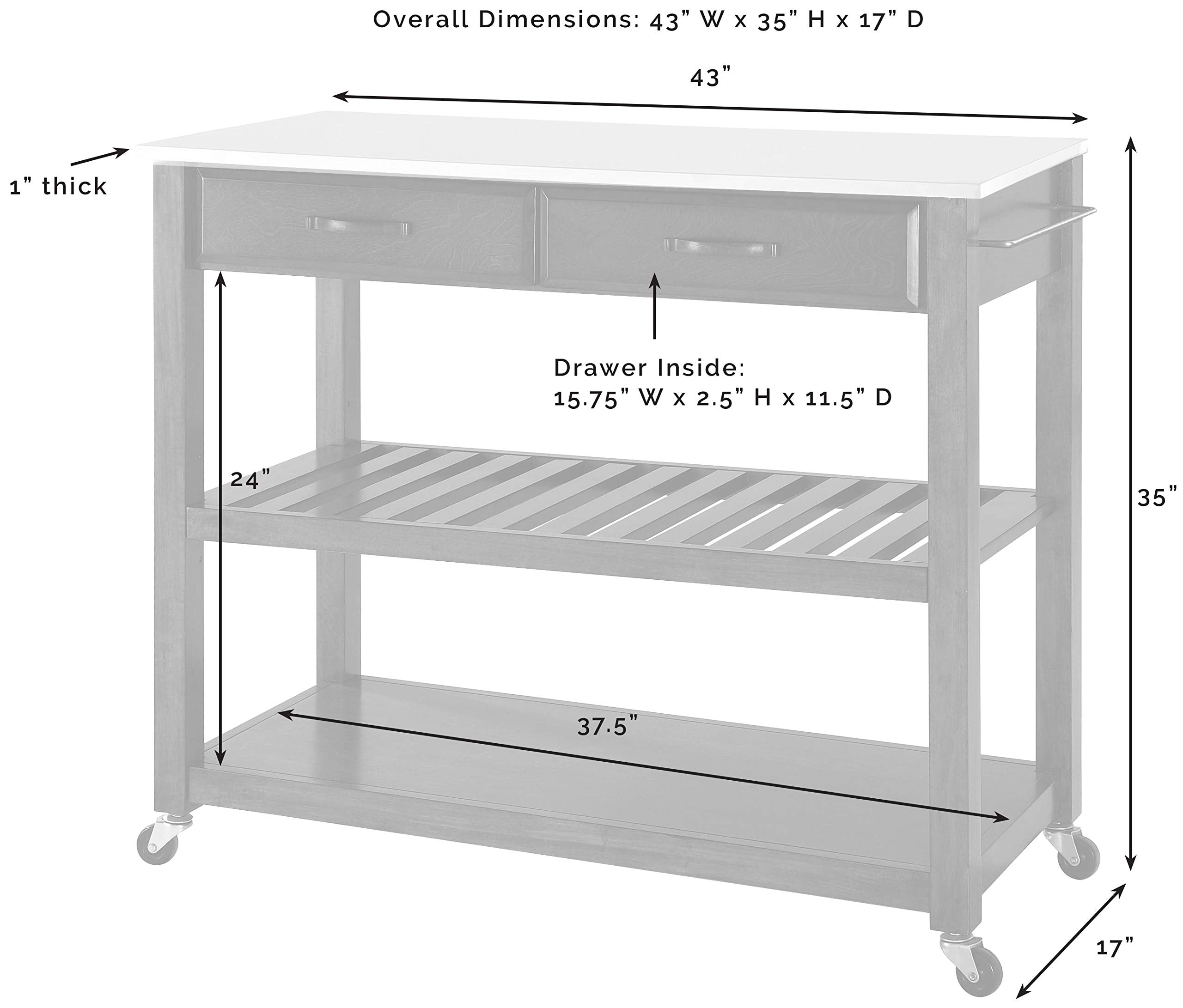 Crosley Furniture Stone Top Kitchen Prep Rolling Cart, Microwave Stand, Coffee Bar, With Shelves, Black