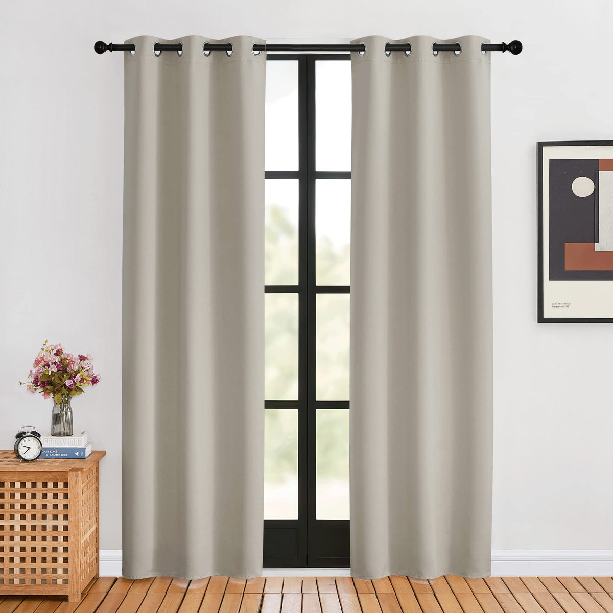 Nicetown Blackout Curtains For Bedroom, Natural, 34 W By 80 L, Set Of 2, Thermal Insulated Curtains & Drapes With Grommet Top Fo