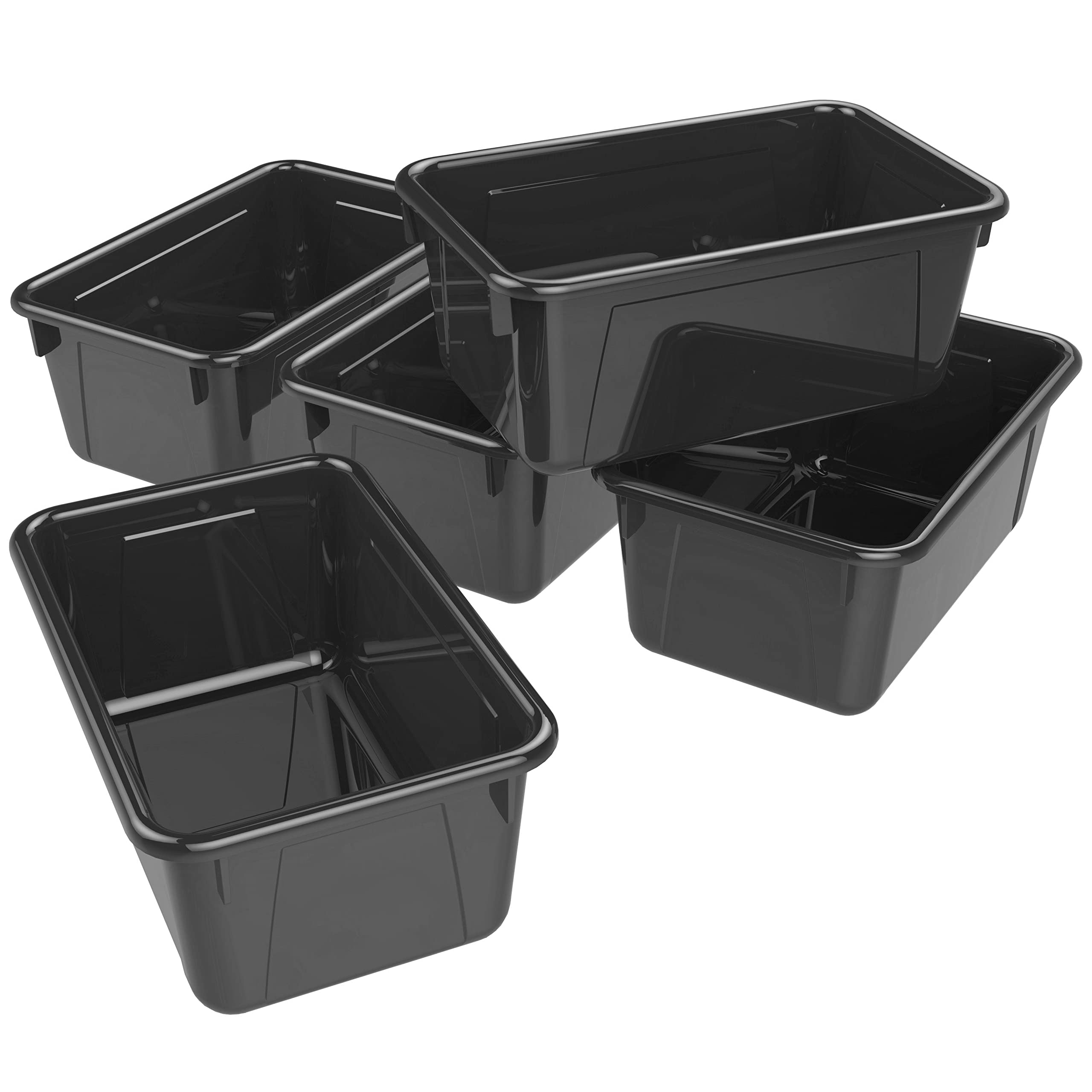 Storex Small Cubby Bins - Plastic Storage Containers For Classroom, 12.2 X 7.8 X 5.1 Inches, Black, 5-Pack (62466A05C)