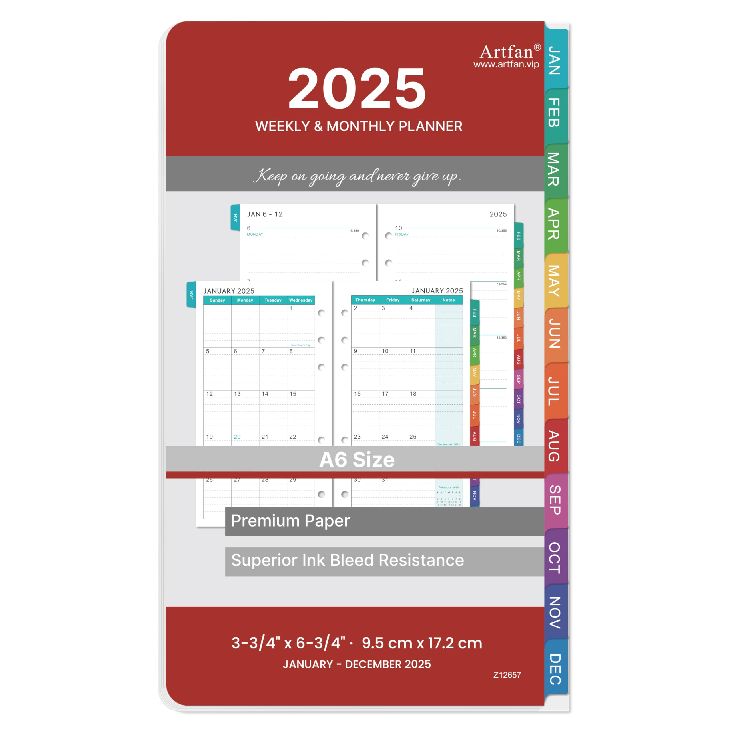 2025 Planner Refills - Planner Refills 2025 From Jan 2025 To Dec 2025, A6 Planner Inserts 2025, 3.75 X 6.75 Inch, 6 Holes, A6 Pl