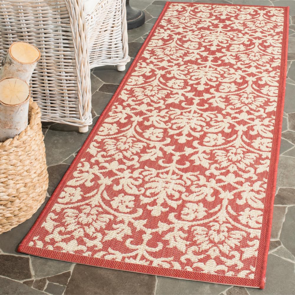 SAFAVIEH Courtyard Collection Runner Rug - 23 x 10, Red & Natural, Non-Shedding & Easy Care, Indoor/Outdoor & Washable-Ideal f