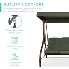 Best Choice Products 3-Seat Outdoor Large Converting Canopy Swing Glider, Patio Hammock Lounge Chair For Porch, Backyard W/Flatbed, Adjustable Shade, Removable Cushions - Midnight Green
