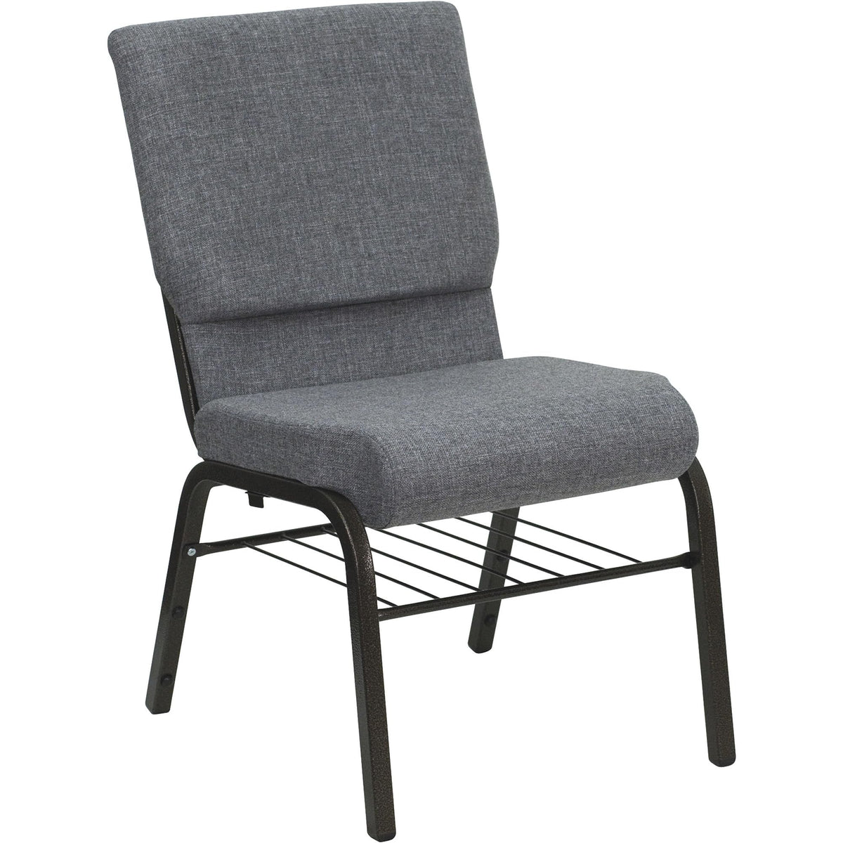 Flash Furniture HERCULES Series 18.5''W Church Chair in Gray Fabric with Book Rack - Gold Vein Frame