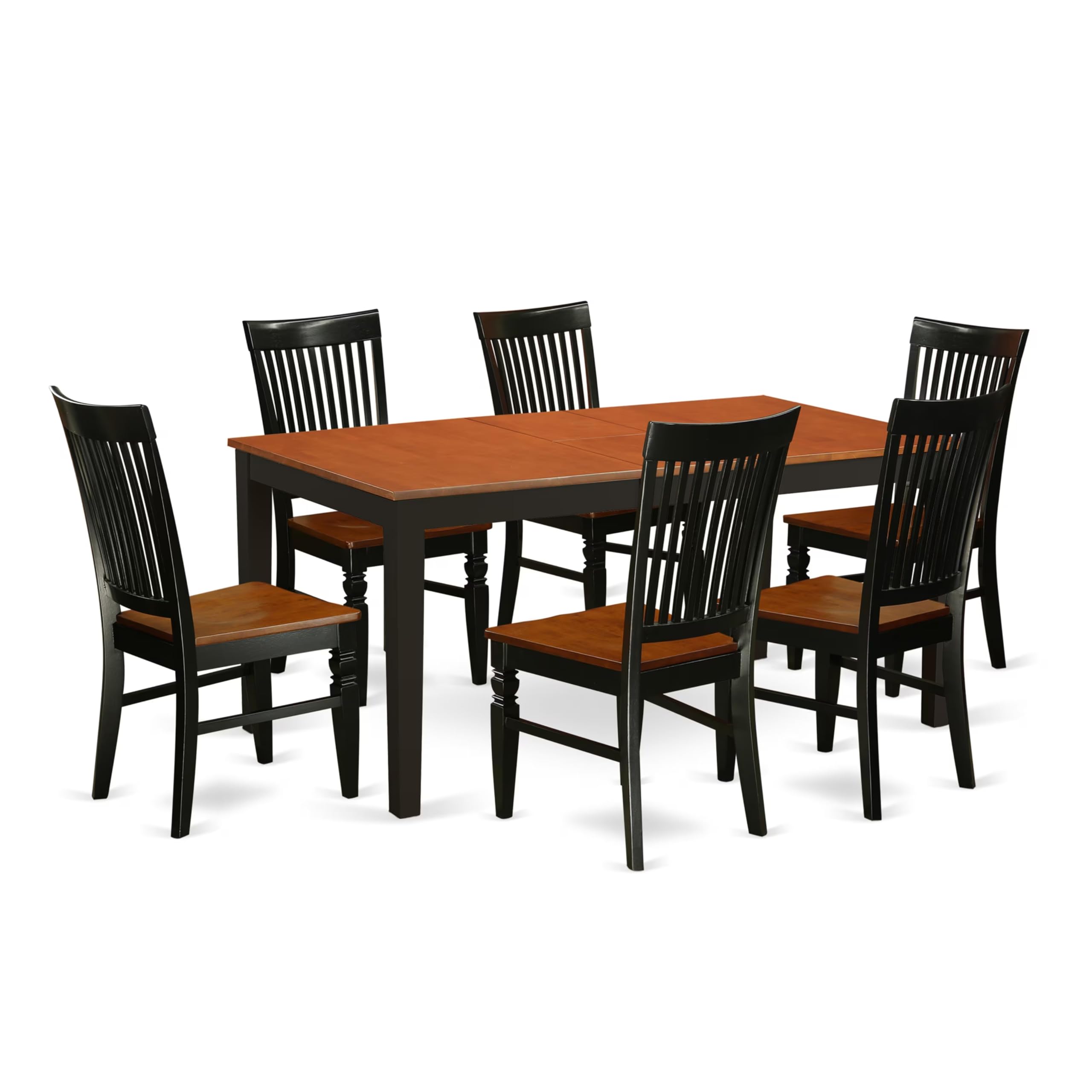 East West Furniture Niwe7-Bch-W 7 Piece Kitchen Table Set Consist Of A Rectangle Dining Table With Butterfly Leaf And 6 Dining Room Chairs, 36X66 Inch, Black & Cherry