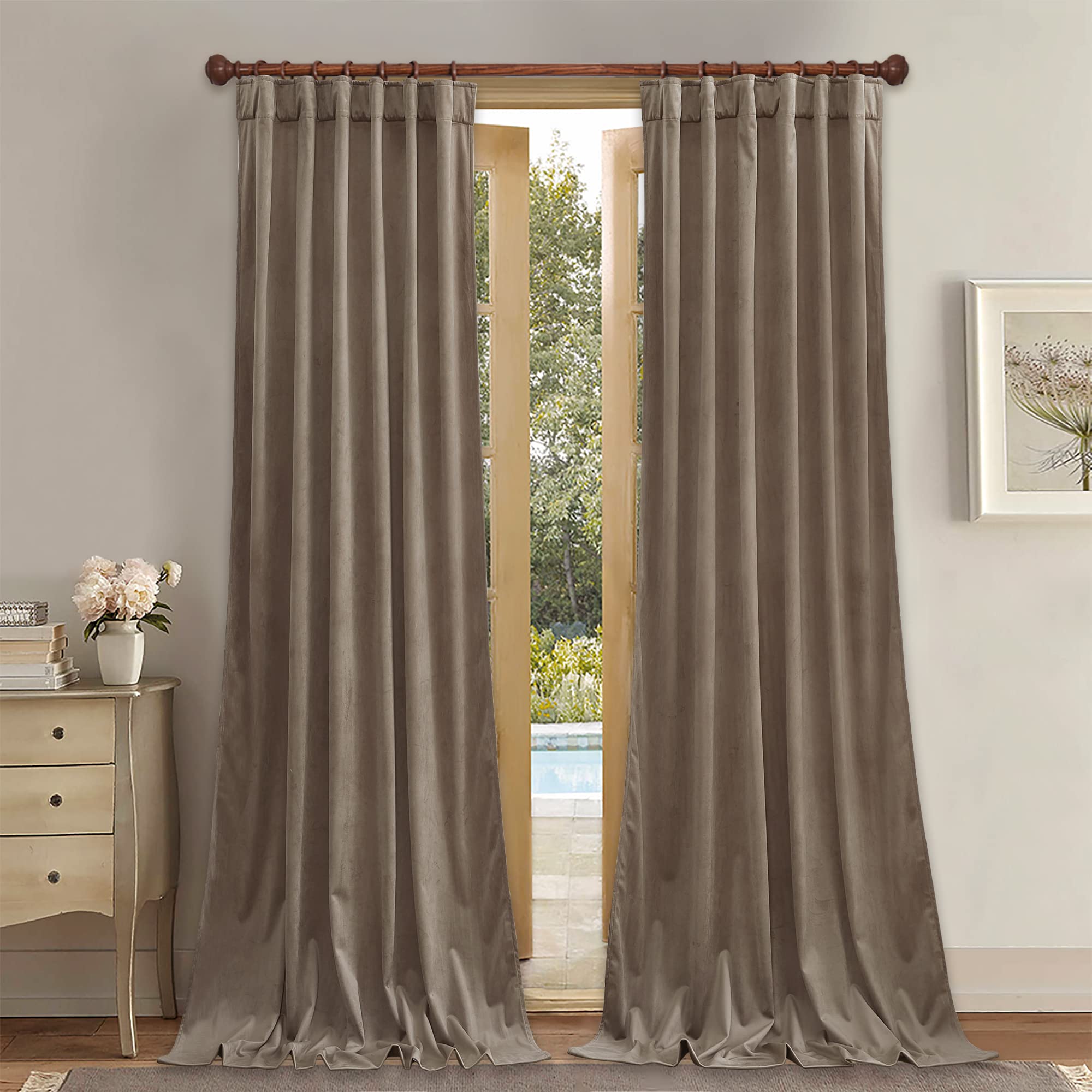 Stangh Taupe Velvet Curtains - Room Darkening Thermal Bedroom Window Drapes Super Soft Thick Heavy Drapes 84 Inches Long For Liv