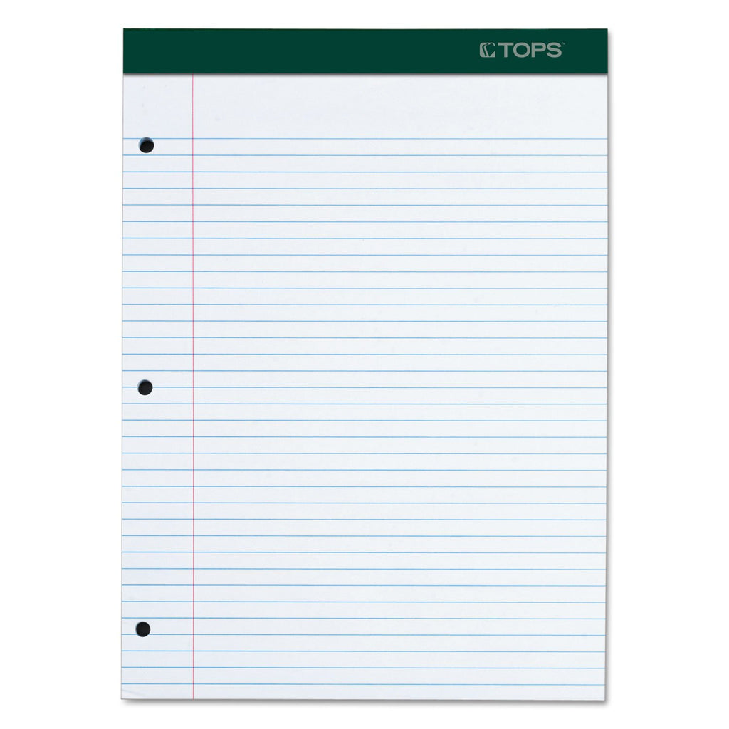 Tops Docket Writing Pad, 8-1/2' X 11-3/4', College Rule, White Paper, 3-Hole Punched, 100 Sheets (63384)