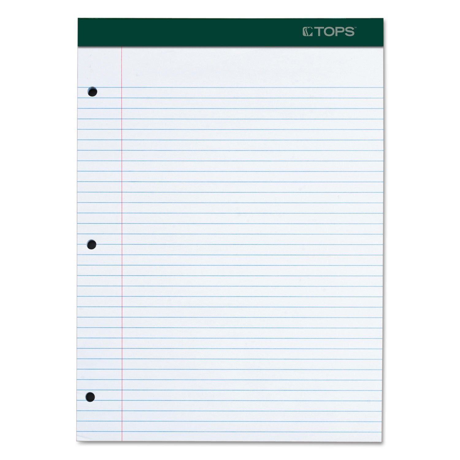 Tops Docket Writing Pad, 8-1/2' X 11-3/4', College Rule, White Paper, 3-Hole Punched, 100 Sheets (63384)