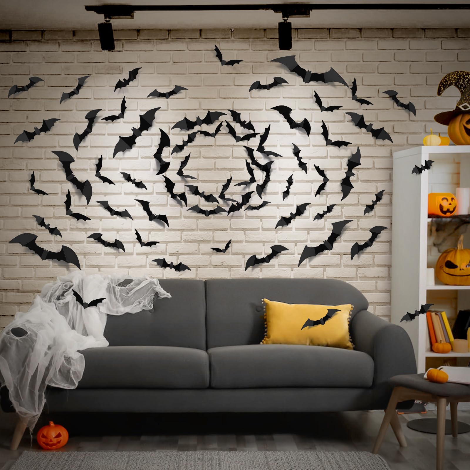 Ludilo Bats Halloween Decorations: Halloween Bats Wall Decor 100Pcs Bats Wall Decals Pvc 3D Wall Bats Scary Stickers Halloween P