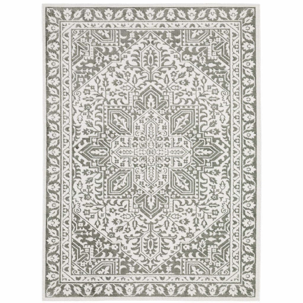 HomeRoots 507965 6 x 9 ft. Gray & White Oriental Power Loom Stain Resistant Rectangle Area Rug
