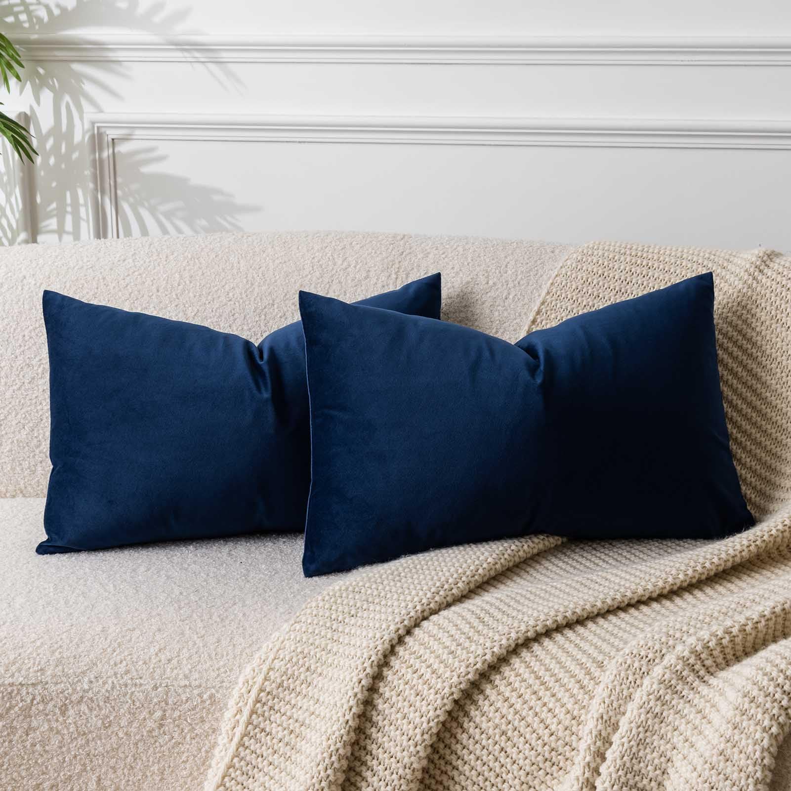 Juspurbet Navy Blue Decorative Lumbar Velvet Throw Pillow Covers 12X20,Pack Of 2 Luxury Soft Solid Cushion Cases For Sofa Couch