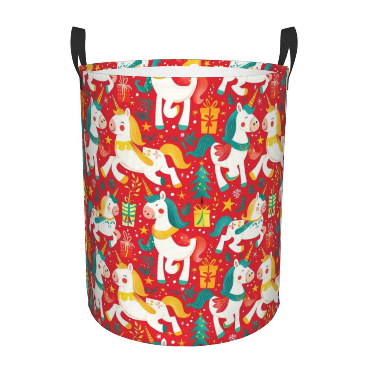 Circular Laundry Basket For Bedroom DormChristmas Unicorns (4)