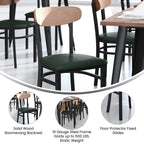Flash Furniture Wright Commercial Dining Chair 520 LB. Capacity Black Steel Frame-Integrated Footrest, 1 Pack, Natural Birch Wood Back/Green Vinyl Seat