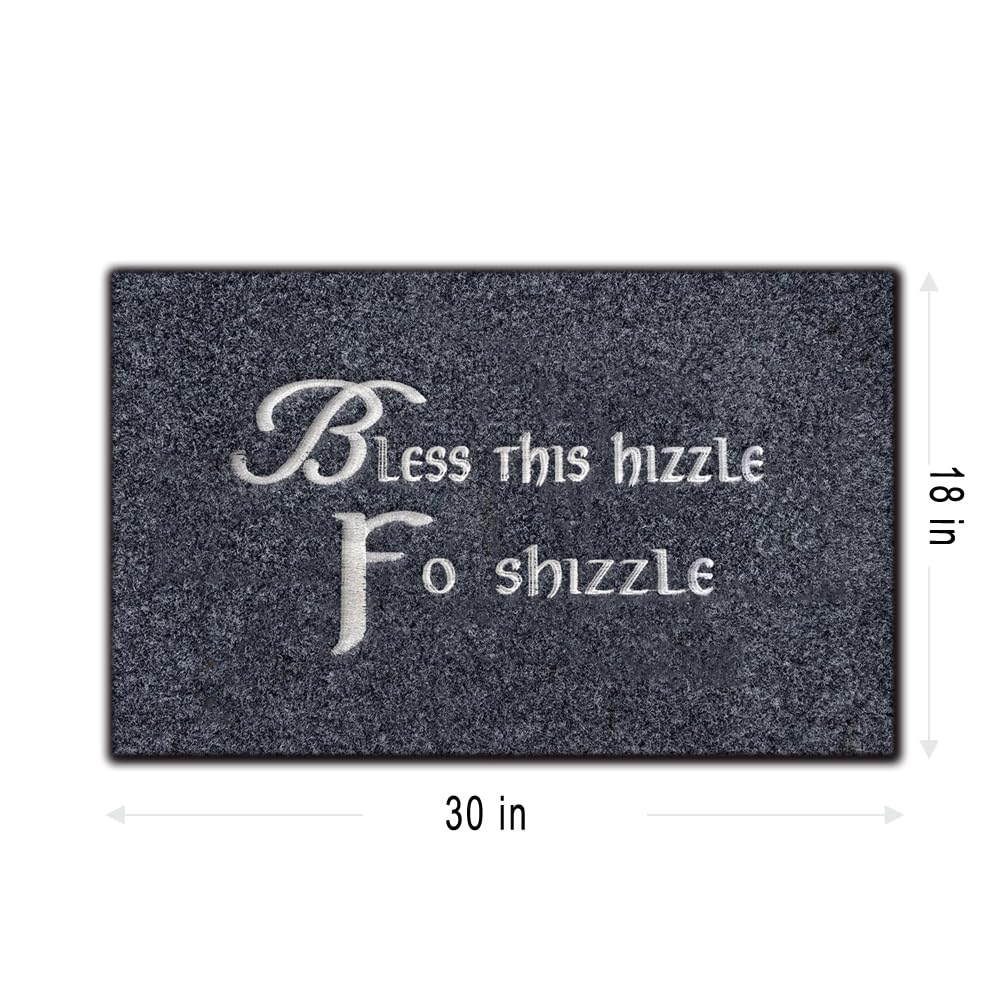 Assaoy Bless This Hizzle Fo Shizzle Door Mat Outdoor Entrance,Funny Doormats Welcome Floor Mat Fall Front Black Embroidered Door
