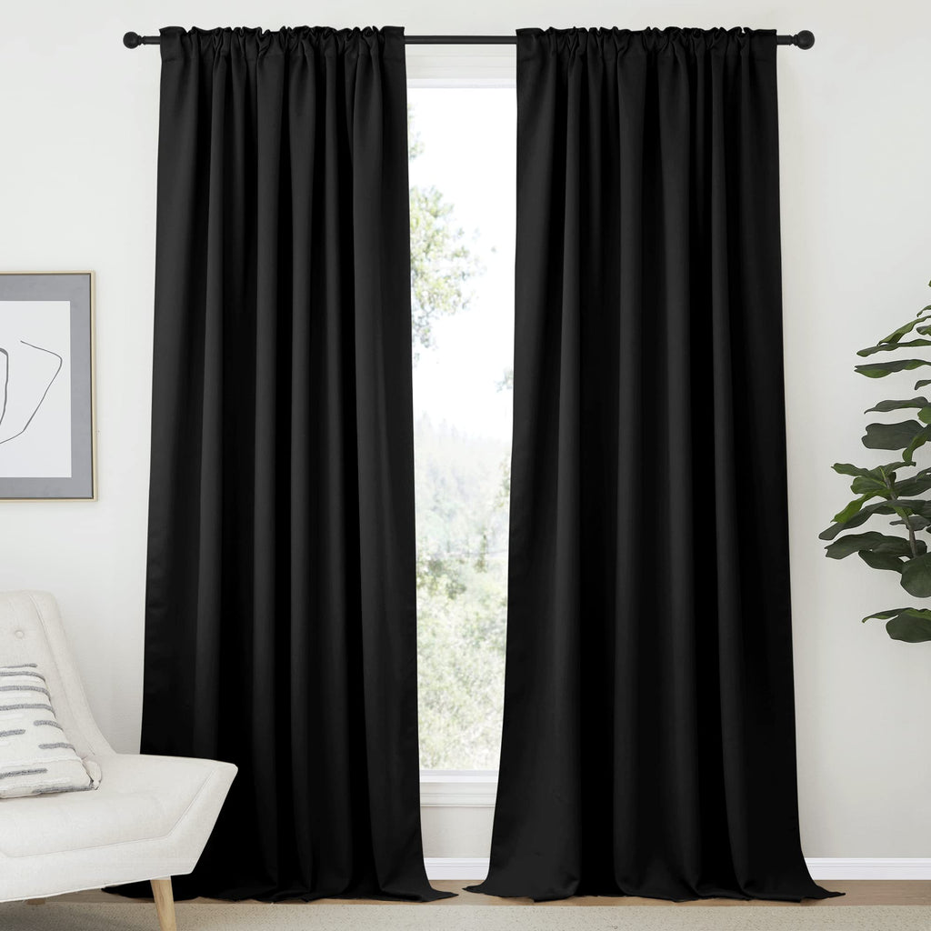 Nicetown Halloween Black Out Curtain Panels For Bedroom - (Black Color) W70 X L108, 1 Pair, Thermal Insulated Blackout Draperies