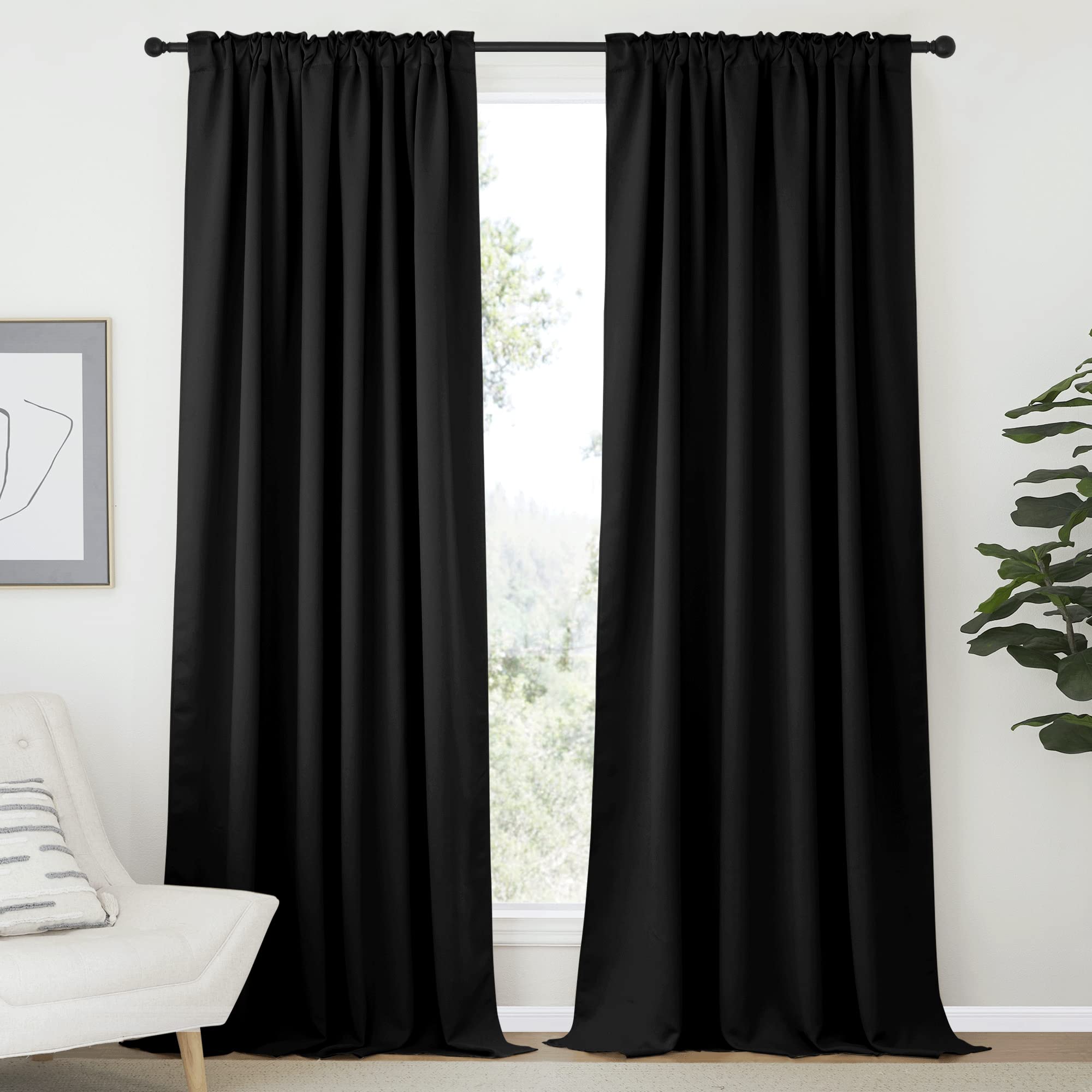 Nicetown Halloween Black Out Curtain Panels For Bedroom - (Black Color) W70 X L108, 1 Pair, Thermal Insulated Blackout Draperies