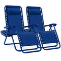 Best Choice Products Set of 2 Adjustable Steel Mesh Zero Gravity Lounge Chair Recliners w/Pillows and Cup Holder Trays - Marine