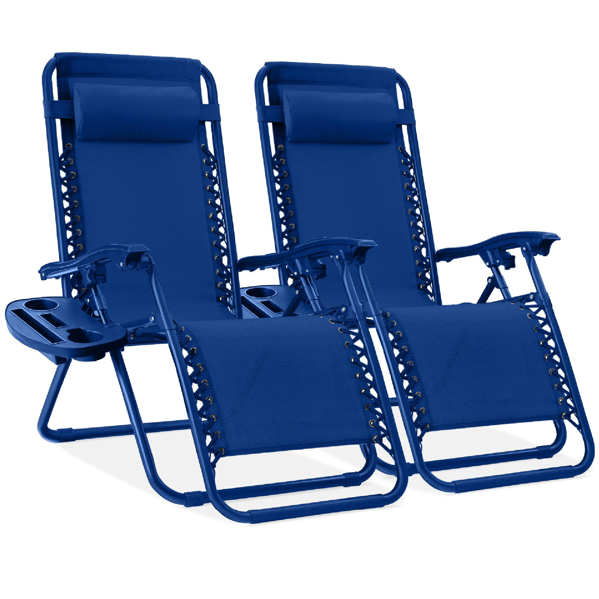 Best Choice Products Set of 2 Adjustable Steel Mesh Zero Gravity Lounge Chair Recliners w/Pillows and Cup Holder Trays - Marine