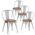 Alunaune 18Inch Metal Dining Chair Set Of 4 High Back Classic Chic Iron Farmhouse Chairs Industrial Stackable Coffee Stools Bist