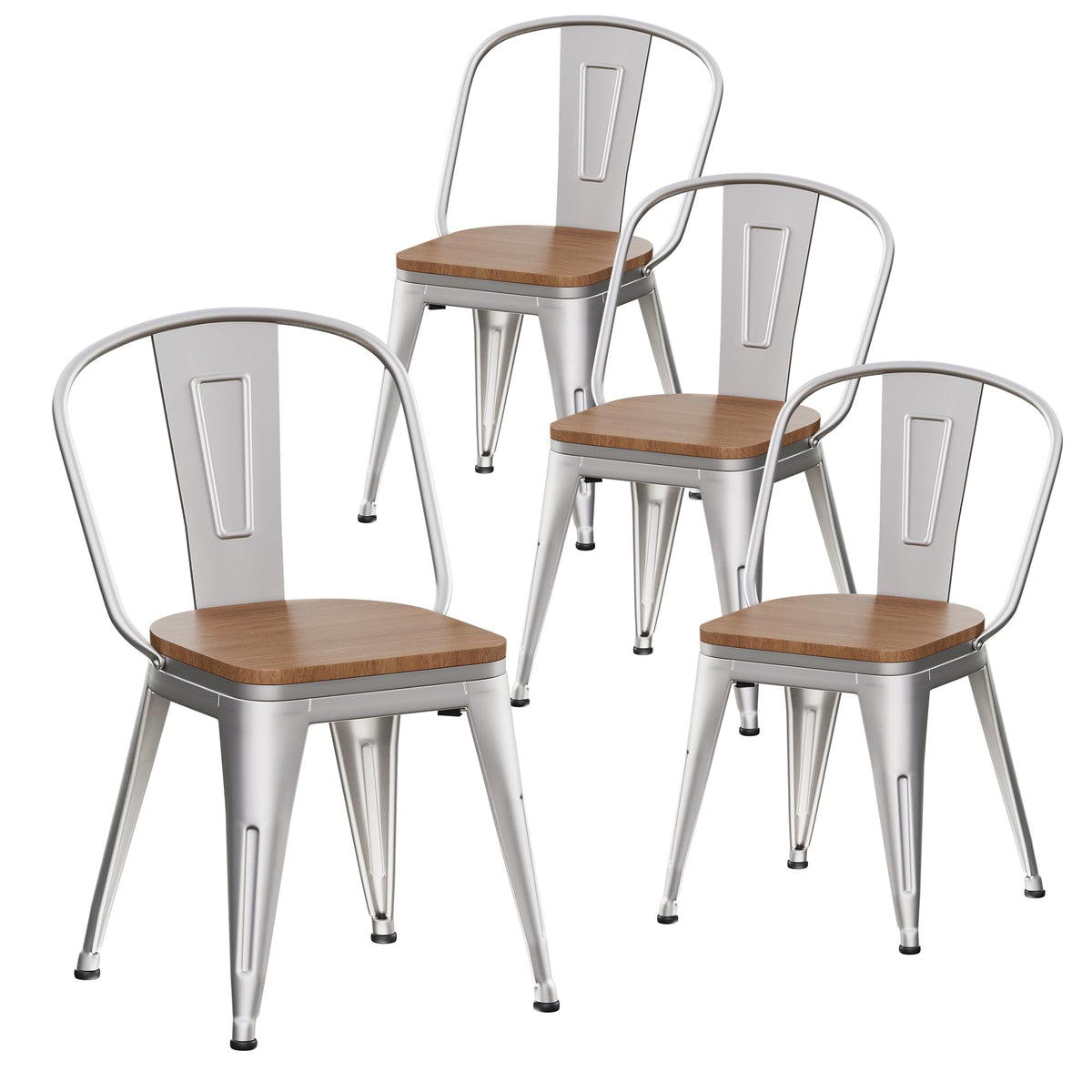 Alunaune 18Inch Metal Dining Chair Set Of 4 High Back Classic Chic Iron Farmhouse Chairs Industrial Stackable Coffee Stools Bist