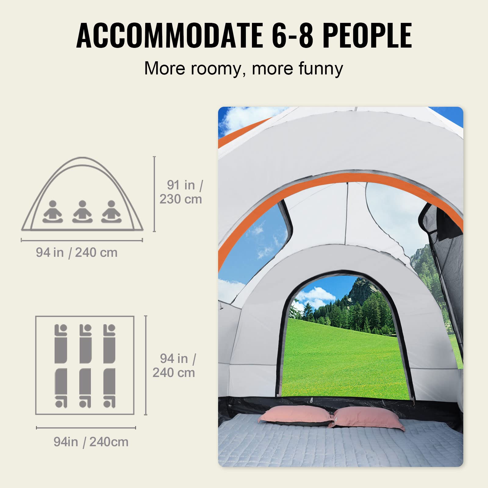 Vevor Suv Camping Tent, 8'-8' Suv Tent Attachment For Camping With Carry Bag, Waterproof Pu2000Mm Double Layer Truck Tent, Accom
