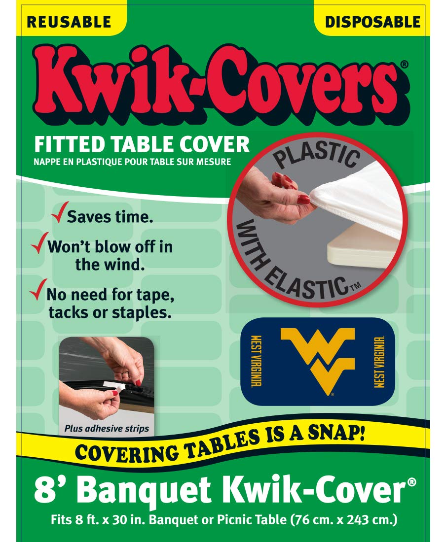 Collegiate Kwik-Covers Rectangle Plastic Table Covers, Bundle Of 2 (West Virginia University, 8')