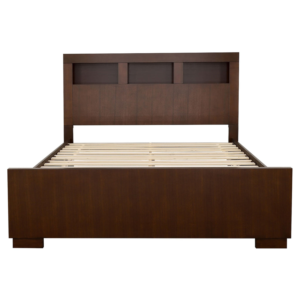 Coaster Home Furnishings Jessica Contemporary 4-Piece Bedroom Set California King Size LED Storage Bookcase Bed Frame 47-inch Headboard Cappuccino 200719KW-S4