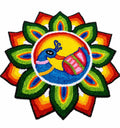 Rangoli Floor Mat with Peacock Design, 60x60 cm