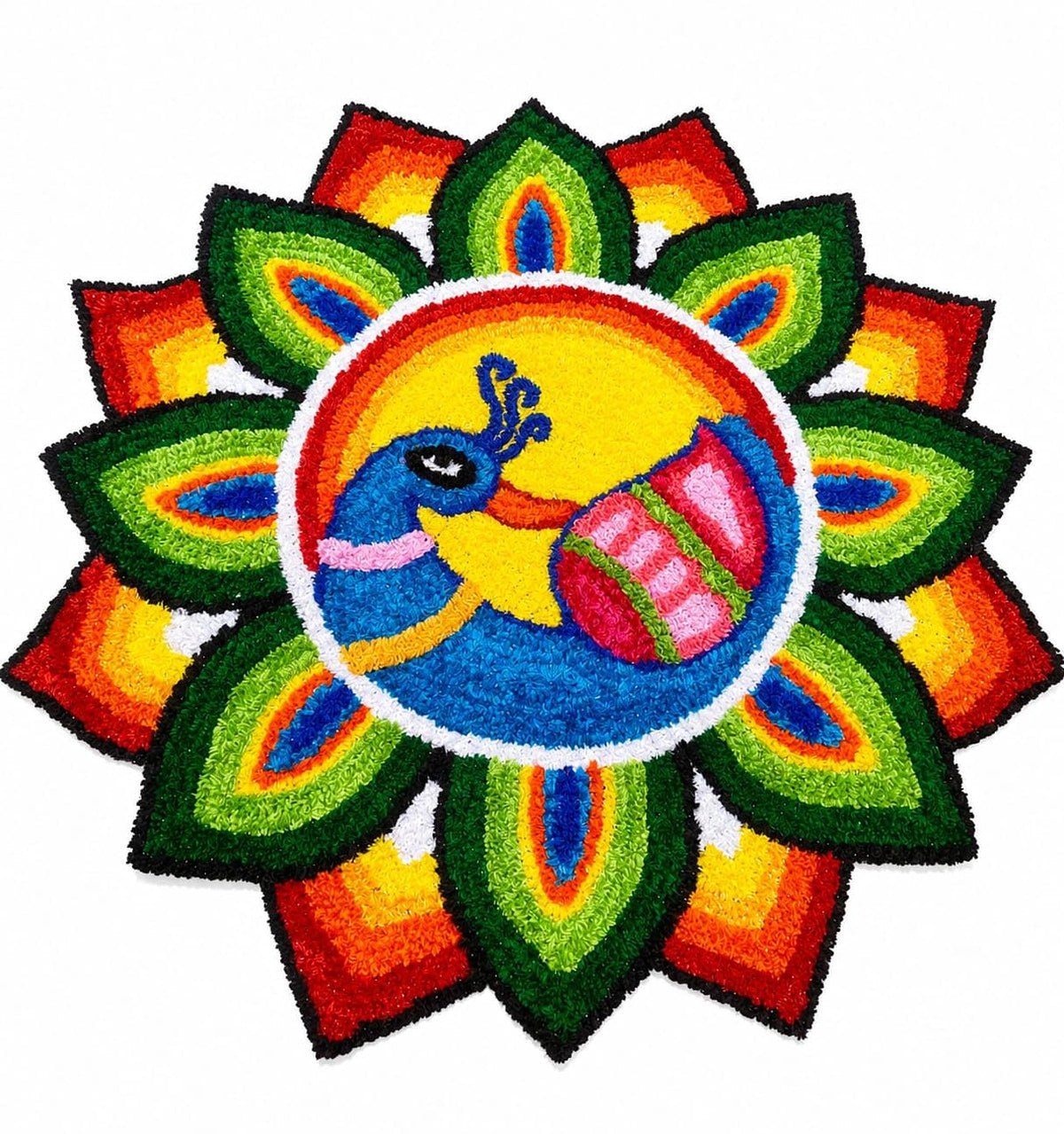 Rangoli Floor Mat with Peacock Design, 60x60 cm