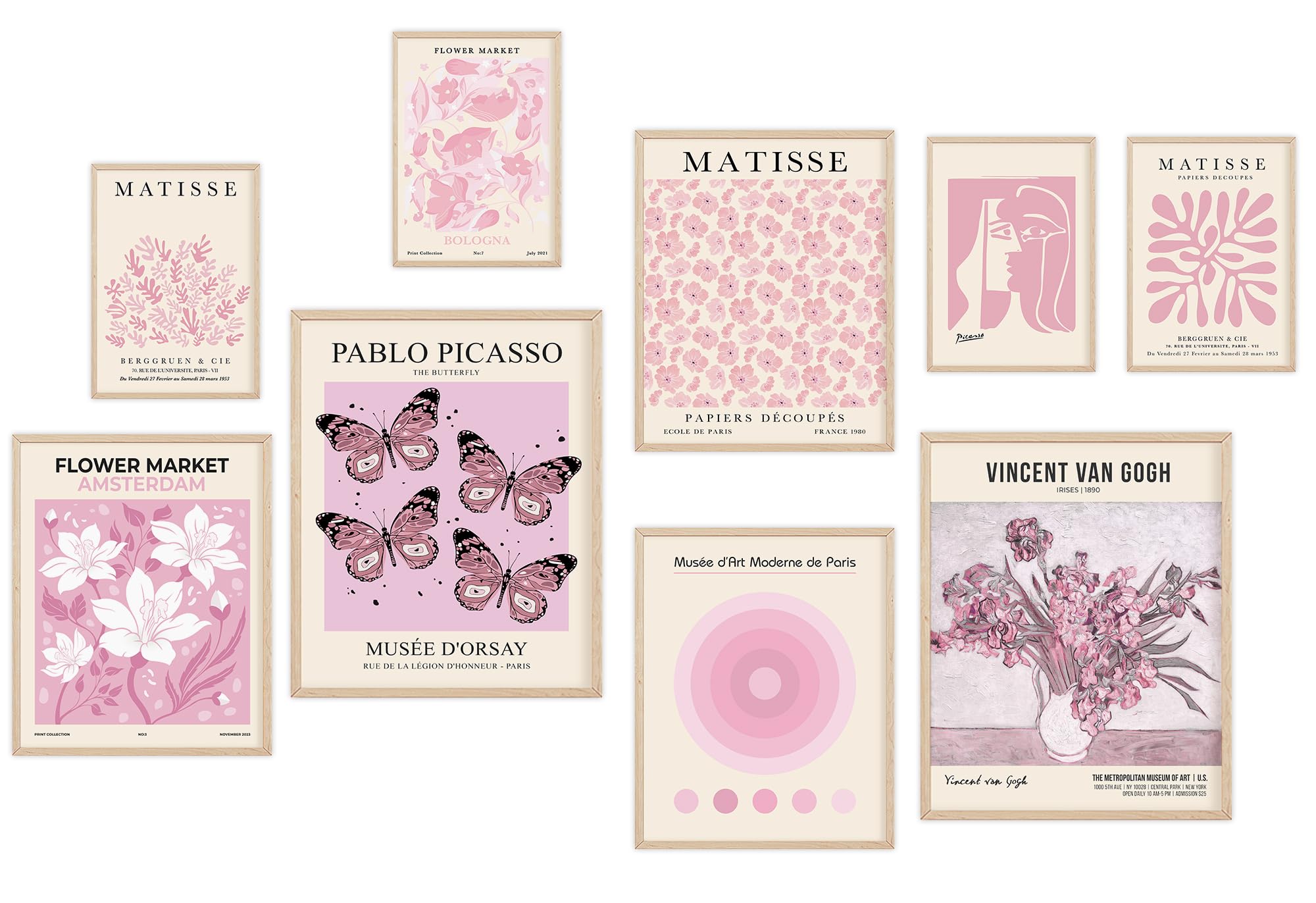 KONGSY Pink Wall Art Prints Set of 9, Abstract Matisse Exhibition Posters, Pink Wall Decor, Aesthetic Pictures Room Decor for Te