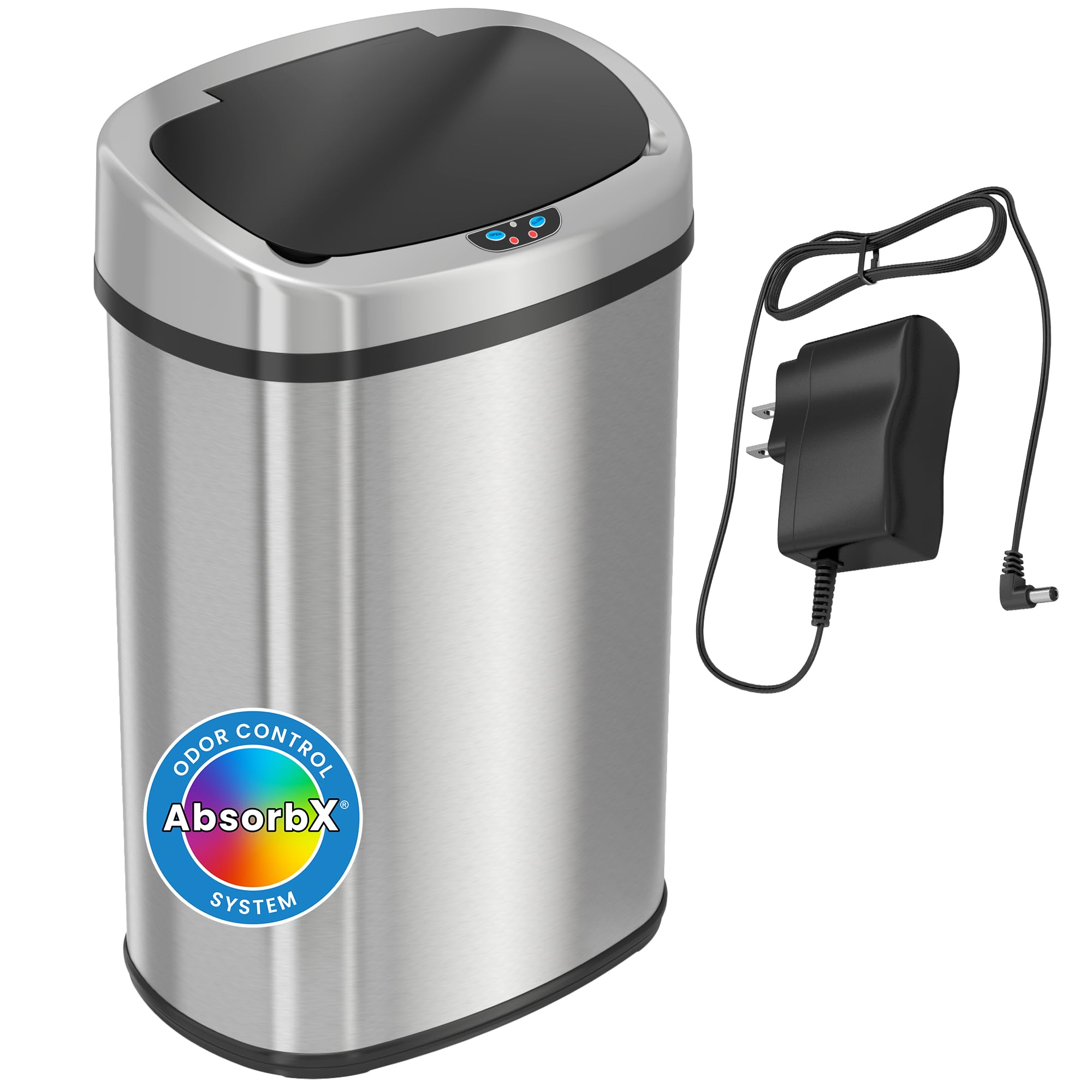 SensorCan 13 Gallon Automatic Touchless Sensor Kitchen Trash Can with AC Adapter and Odor Filter Kit, Stainless Steel, Oval Shap