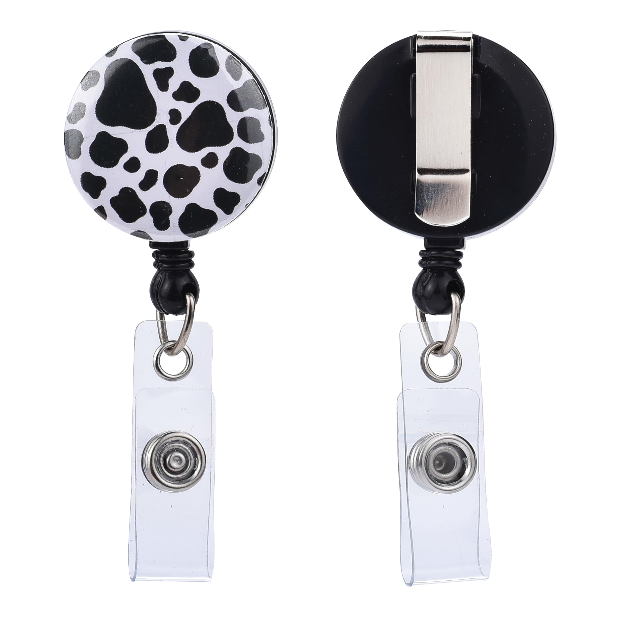 Will Well 2 Pack Heavy Duty Retractable Badge Reels - Id Badge Holder With Belt Clip For Handing Card - Cow Print Extendable Bad