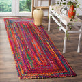 SAFAVIEH Braided Collection 23 x 12 Red / Multi BRD210A Handmade Boho Reversible Cotton Runner Rug