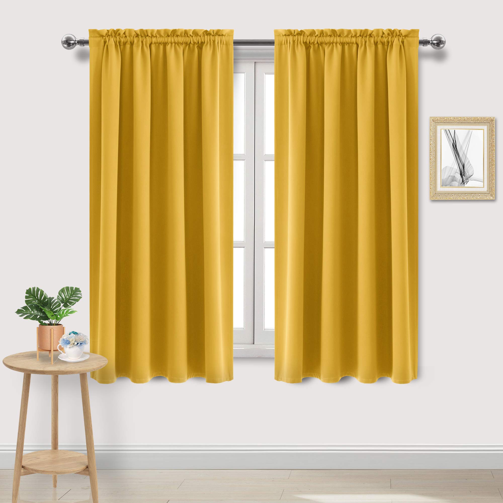 Dwcn Yellow Room Darkening Blackout Curtains - Thermal Insulated Privacy Energy Saving Window Curtain Drapes 42 X 72 Inch Length