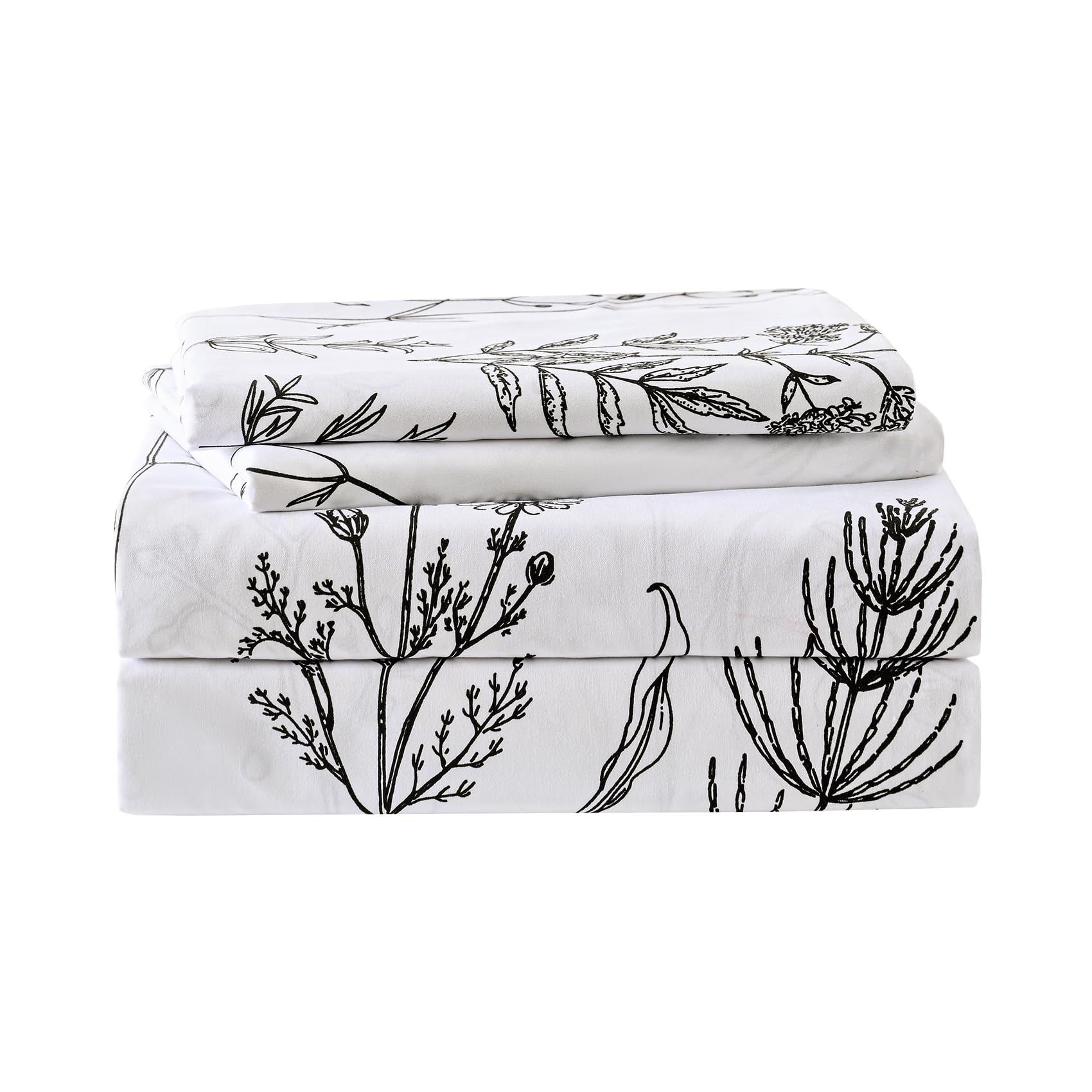 Yibeizi Floral Printed Sheet Set Queen, Boho Botanical Rustic Pattern Bed Sheets Microfiber Bedding Sheets & Pillowcases Soft 15