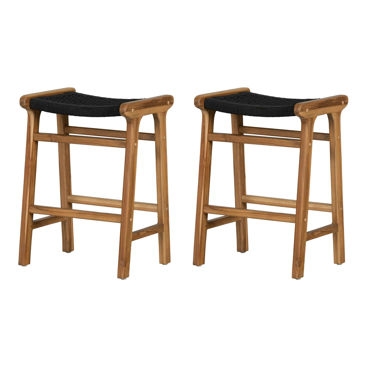 South Shore Balka Woven Rope And Teak Counter Stool, Set Of 2, Black And Natural