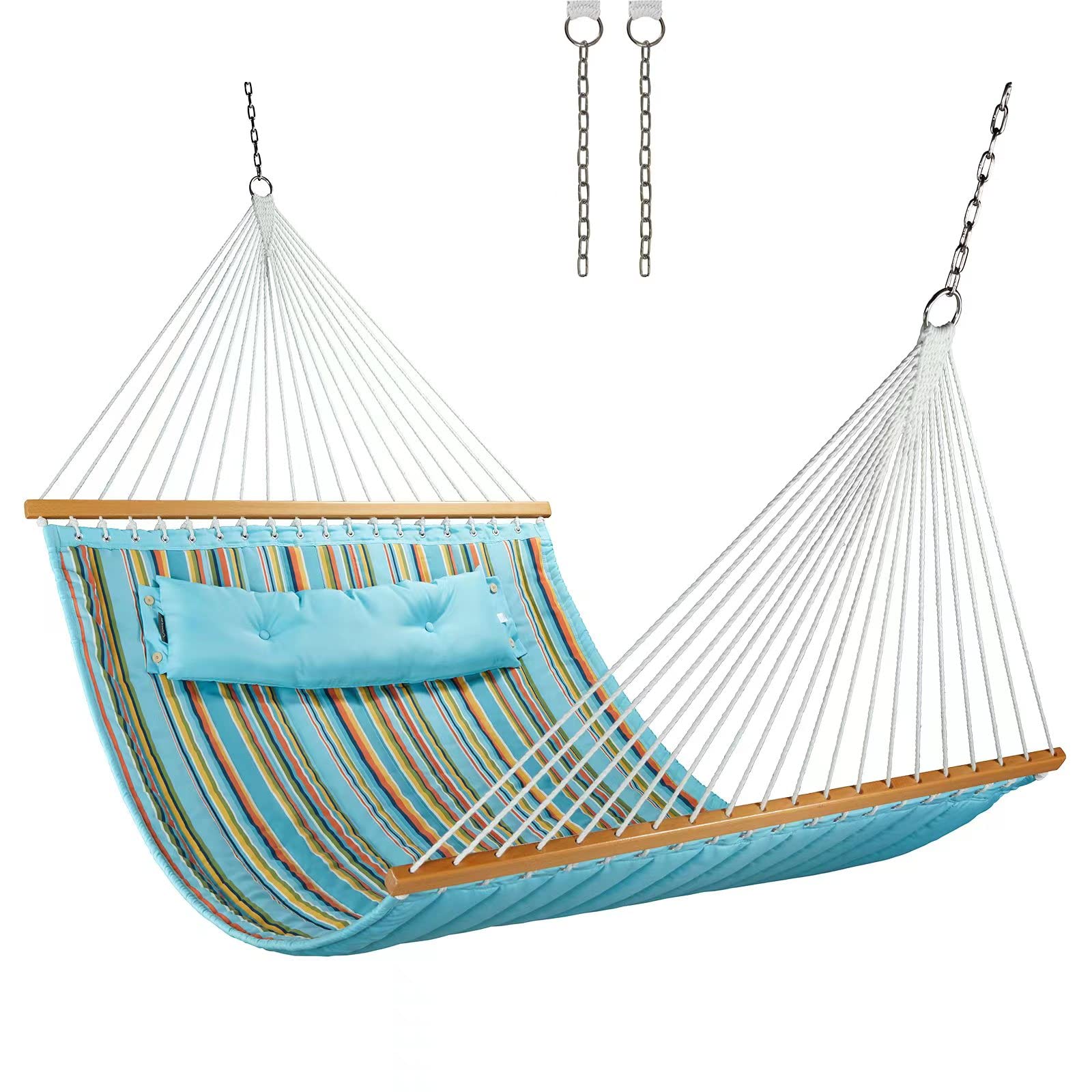 Chulim 12 Ft Double Quilted Fabric Hammock With Spreader Bars And Pillow 450 Lbs Weight Capacity 2 Person Hammock For Outdoor Pa