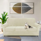 Znsayotx Luxury Velvet Couch Cover 4 Piece Stretch Sofa Covers For 3 Cushion Couch Thick Soft Spandex Sofa Slipcover Living Room Anti Slip Dogs Furniture Protector (Beige), 71'-91'(3 Cushions)