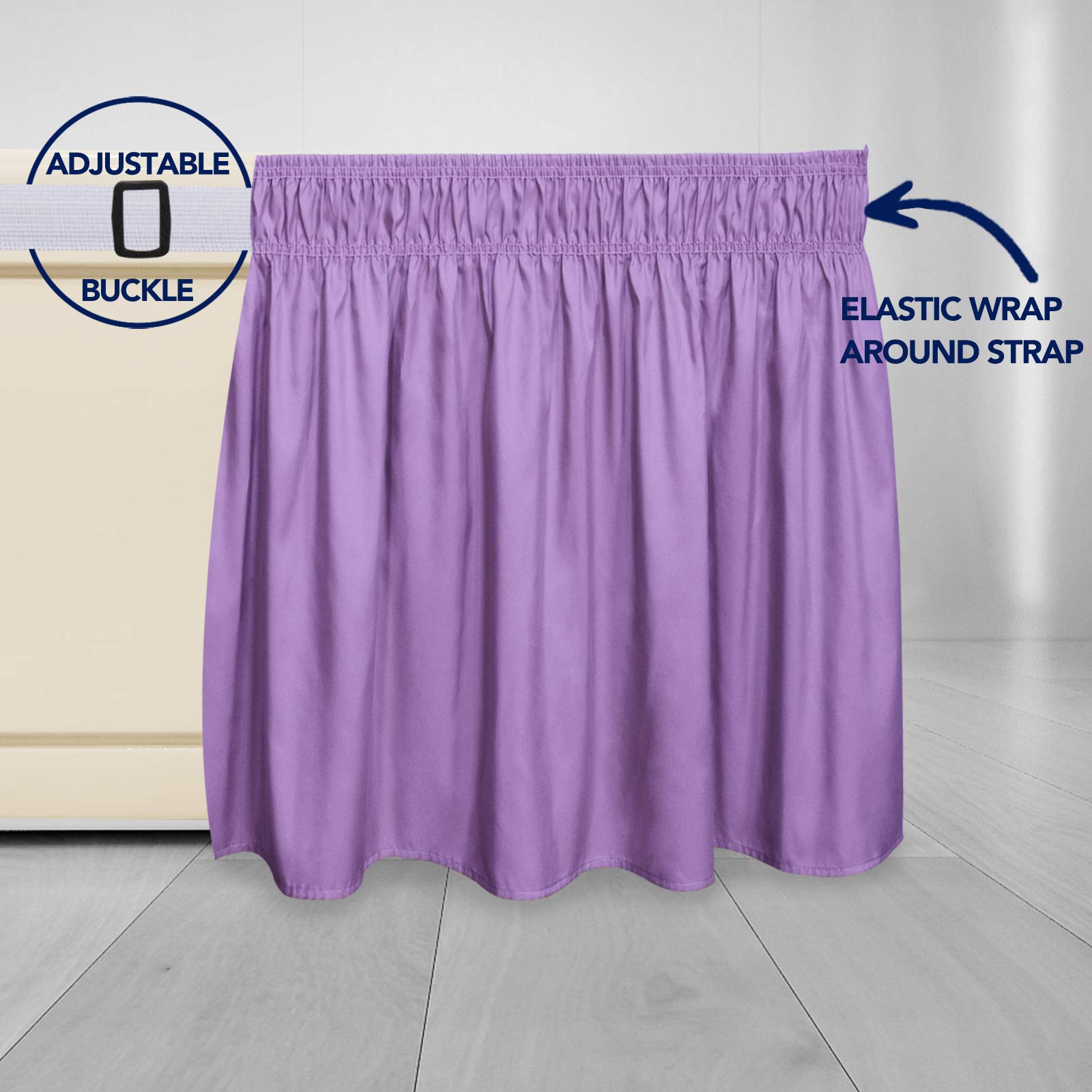 Purefit Wrap Around Ruffled Bed Skirt With Adjustable Elastic Belt - 18 Inch Drop Easy To Put On, Wrinkle Free Bedskirt Dust Ruffles, Bed Frame Cover For Twin, Twin Xl And Full Size Beds, Lavender