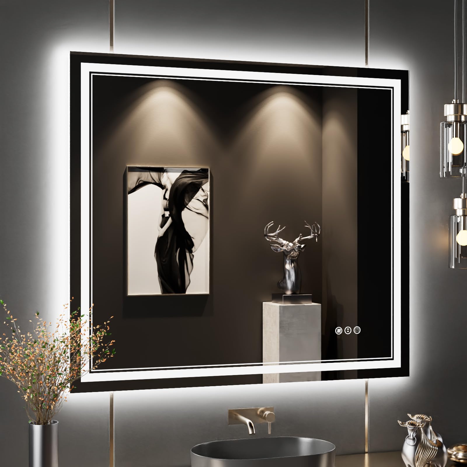 ISTRIPMF 40x36 Inch LED Bathroom Mirror with Lights,Backlit and Front Lighted Bathroom Vanity Mirrors for Wall,Anti-Fog Dimmable