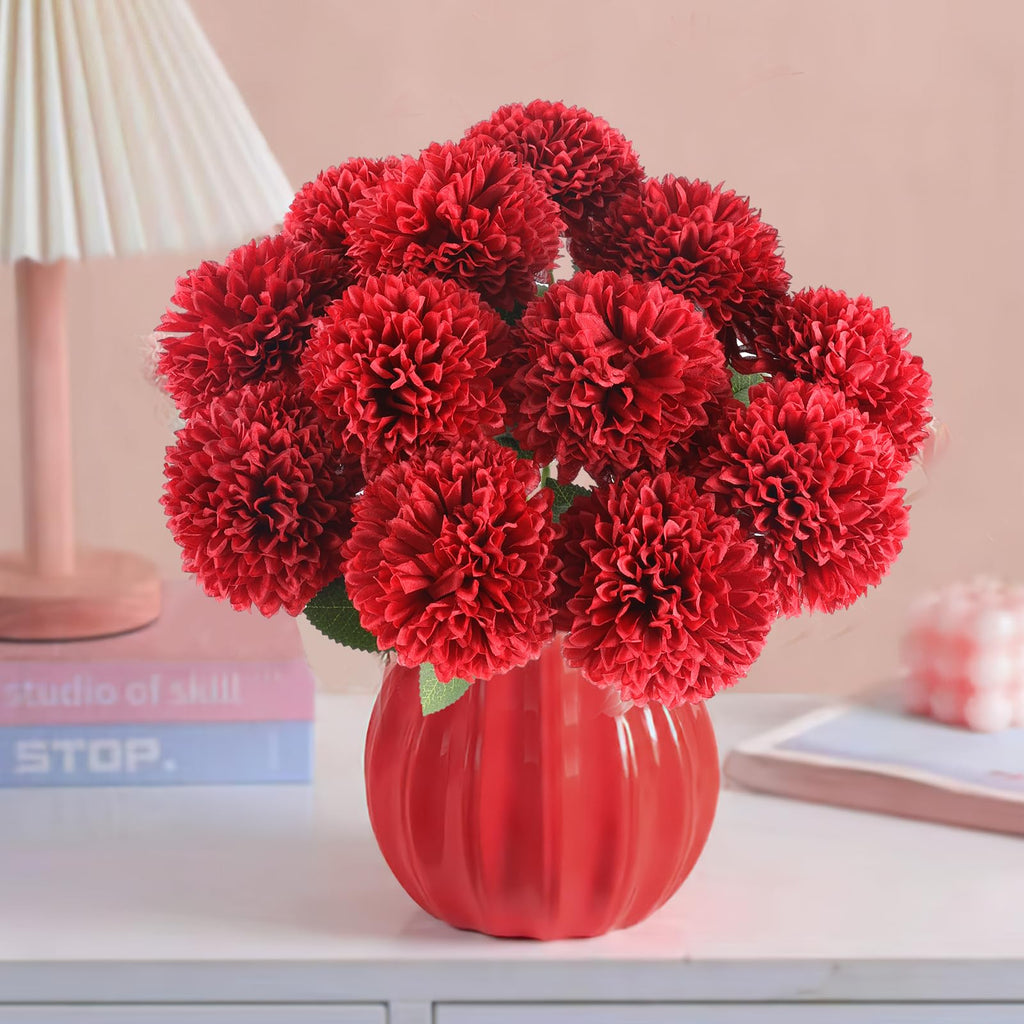 Hananona 12 Pcs Artificial Chrysanthemums Flowers Burgundy Flowers, Fake Mums Flowers Silk Flowers For Spring Home Decor Indoor