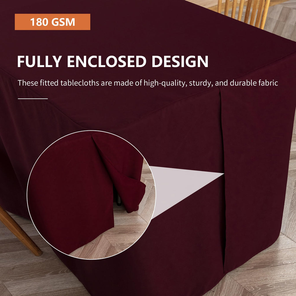 Manmengji 4 Pack 6Ft Table Cloth For Standard Folding Tables - Water Resistant Washable Rectangle Table Covers For Wedding, Banquet And Trade Shows, 72L X 30W X 30H Inches, Burgundy