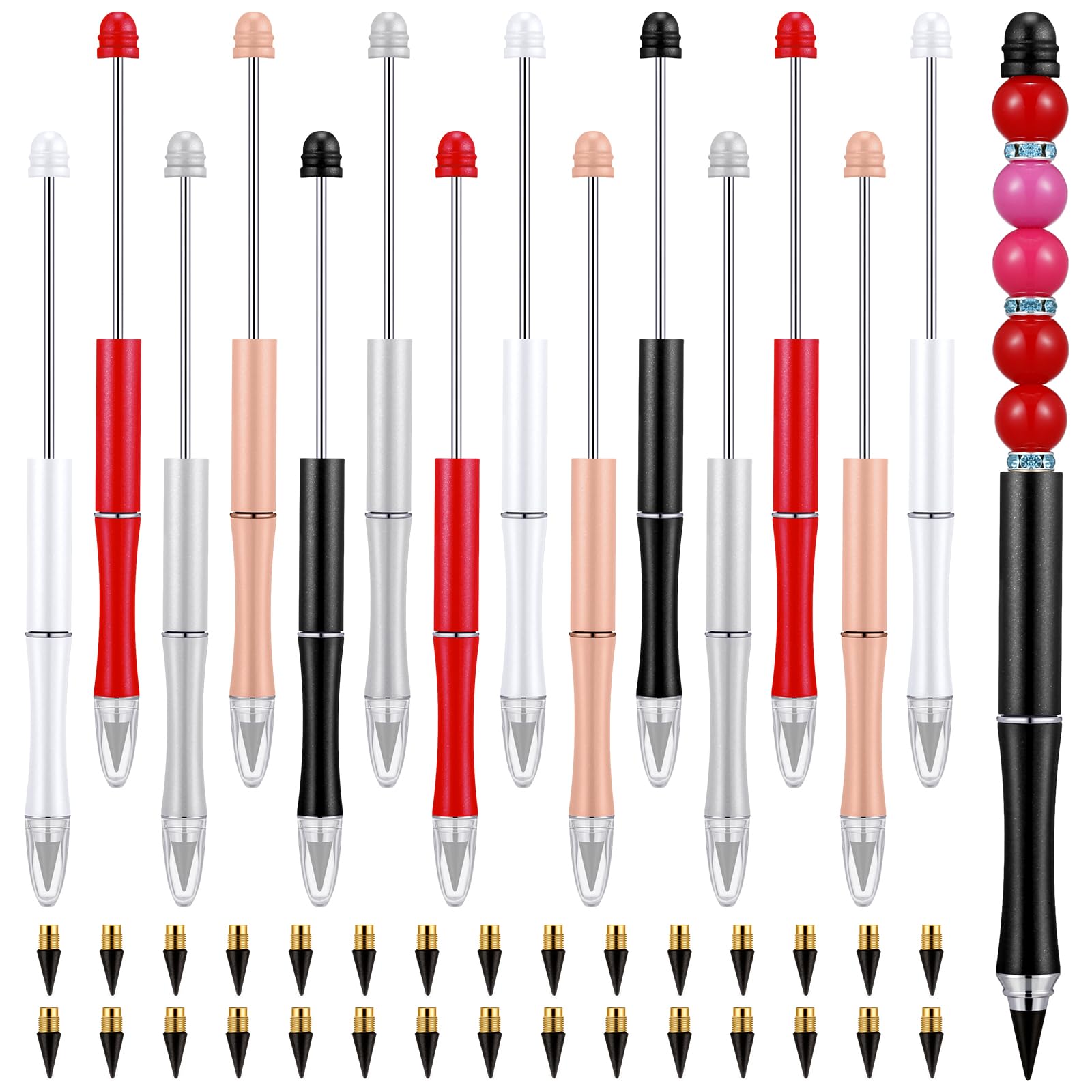 Cholemy 15 Pcs Metal Beadable Pencils With 30 Pcs Replacement Nibs Inkless Everlasting Pencil Diy Reusable Eternal Pencil For Ki