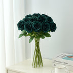 Helera 12Pc Peacock Green Roses Artificial Flowers Fake Roses Silk Flowers Roses With Long Stems For Wedding Home Party Centerpi